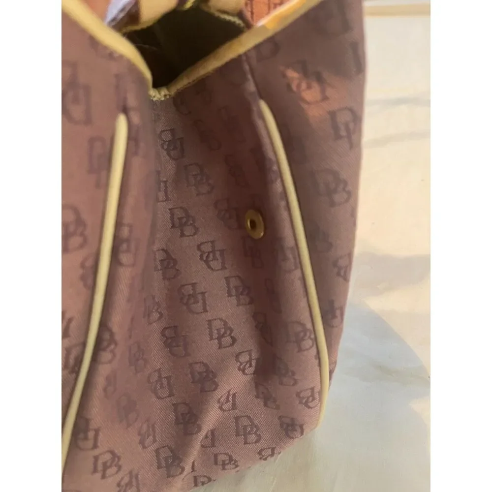 Dooney & Bourke Signature Canvas Purple DB Satchel HandBag Leather Trim 13x8